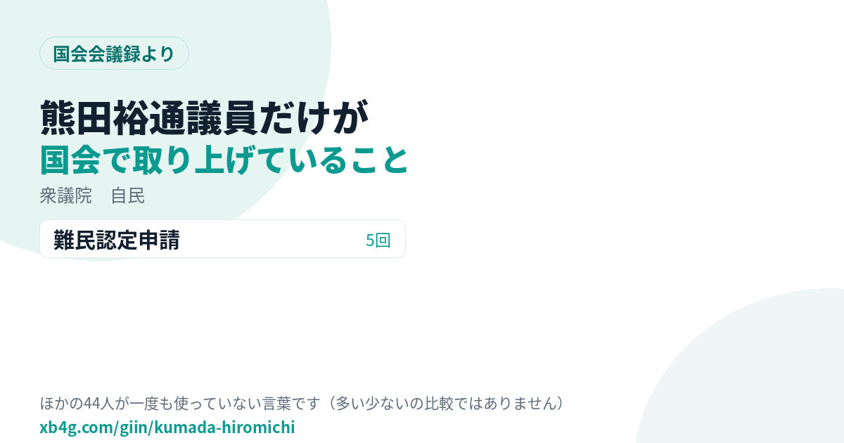 熊田裕通議員だけが国会で取り上げていること