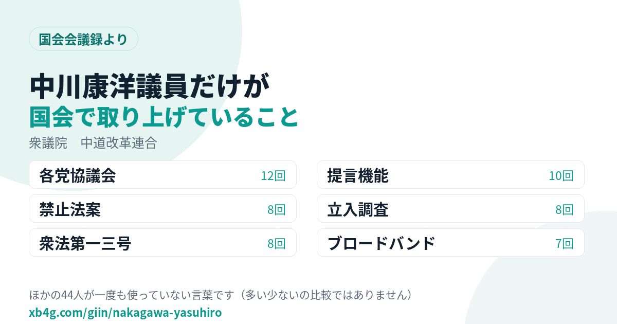 中川康洋議員だけが国会で取り上げていること