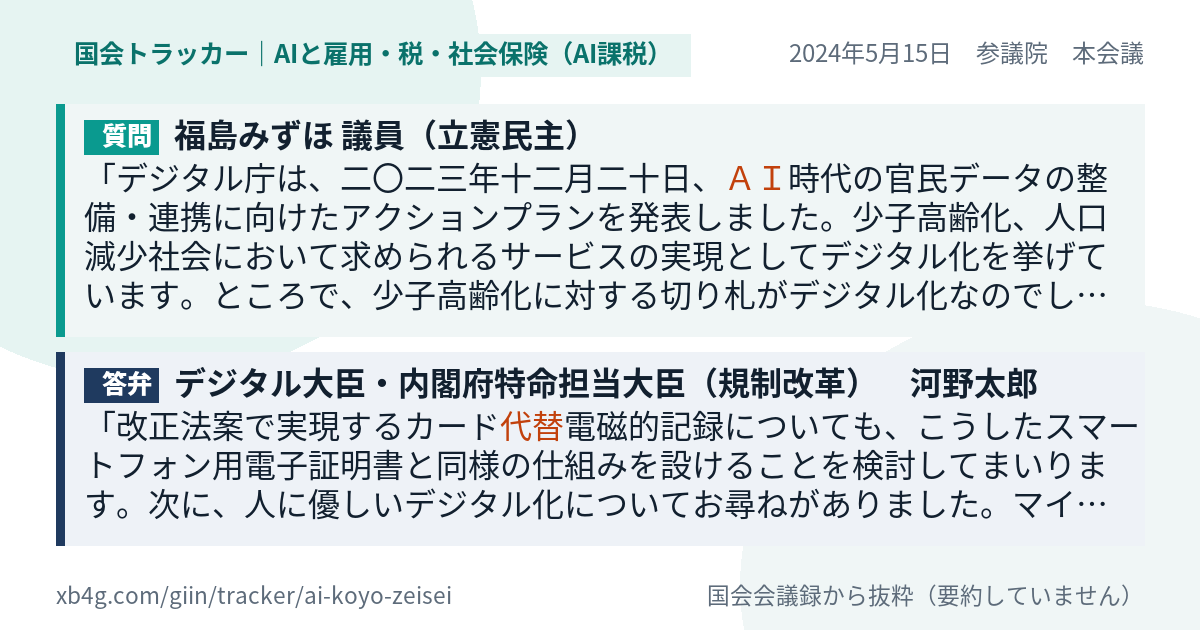 質問と答弁のカード