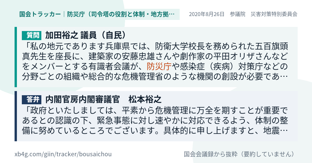 質問と答弁のカード