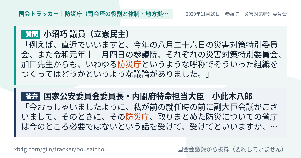質問と答弁のカード