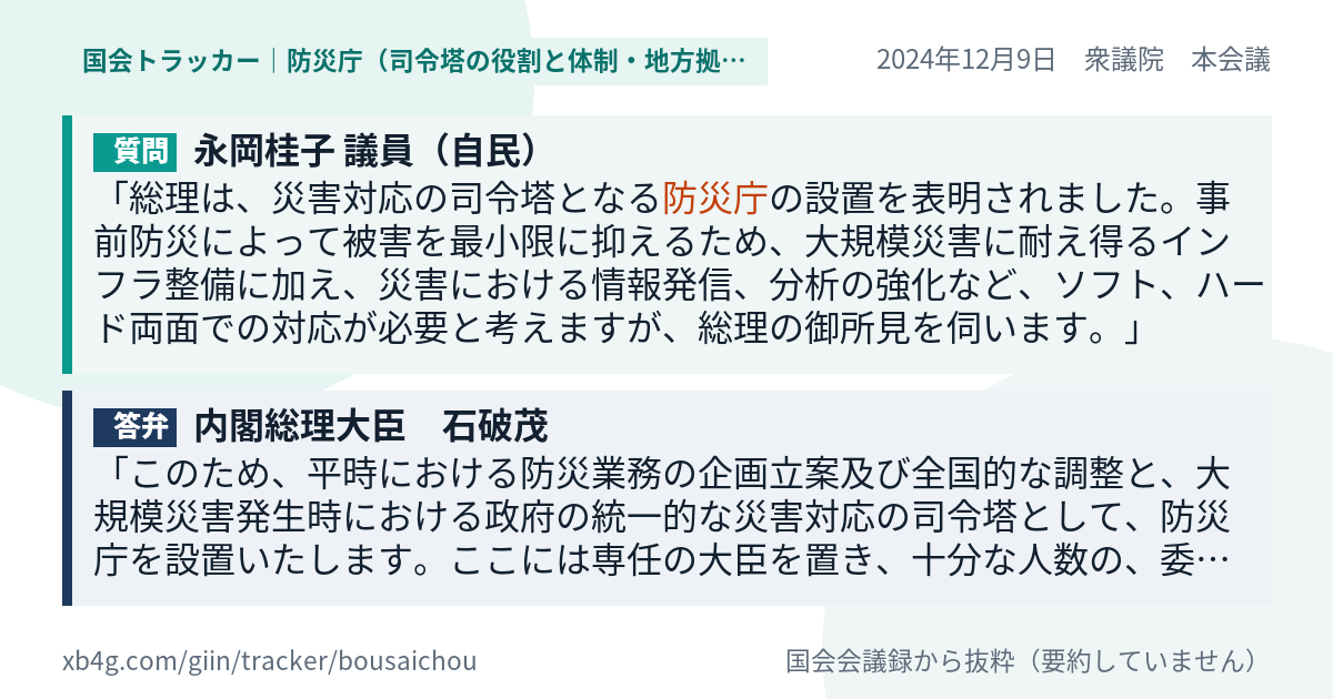 質問と答弁のカード