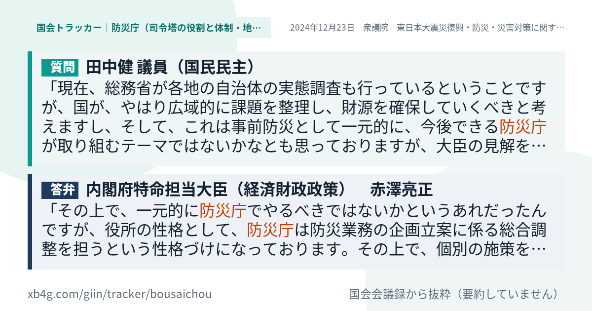 質問と答弁のカード