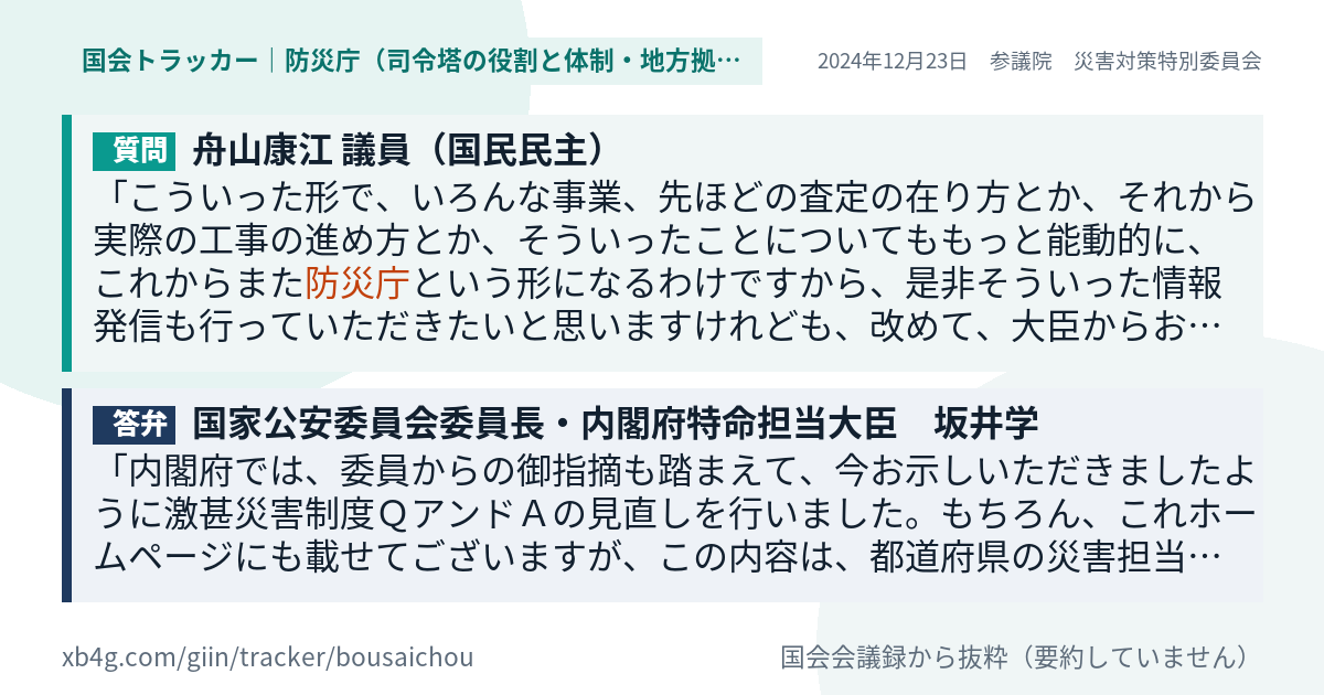 質問と答弁のカード