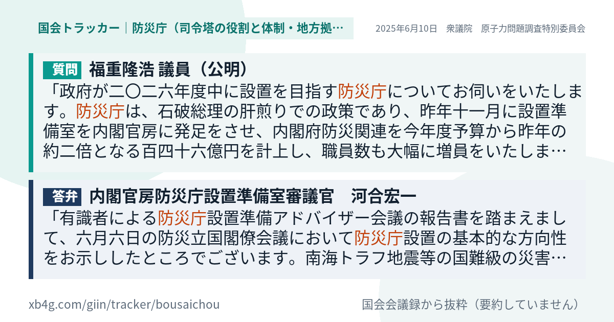 質問と答弁のカード