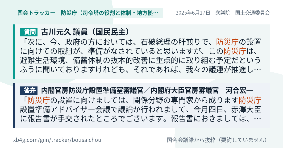 質問と答弁のカード
