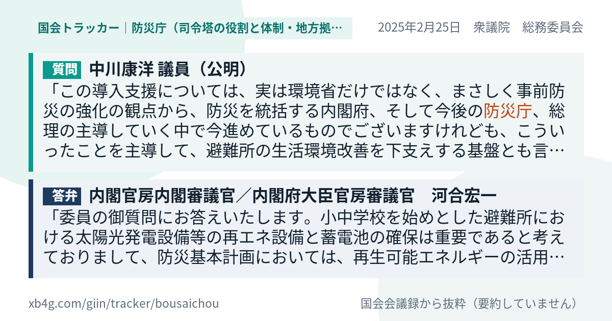 質問と答弁のカード