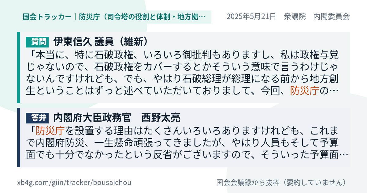 質問と答弁のカード