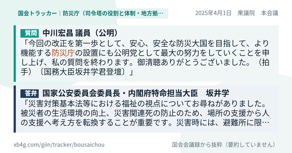 質問と答弁のカード