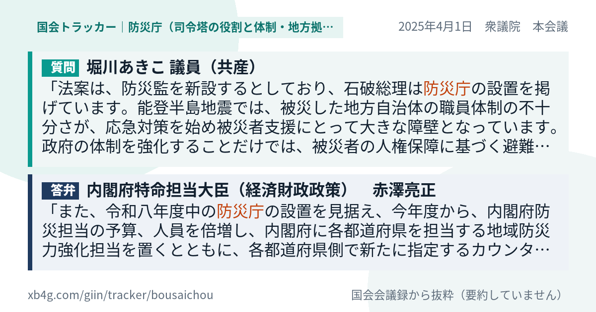 質問と答弁のカード
