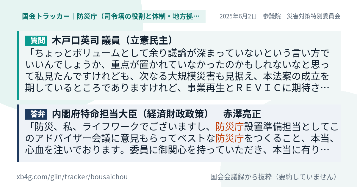 質問と答弁のカード