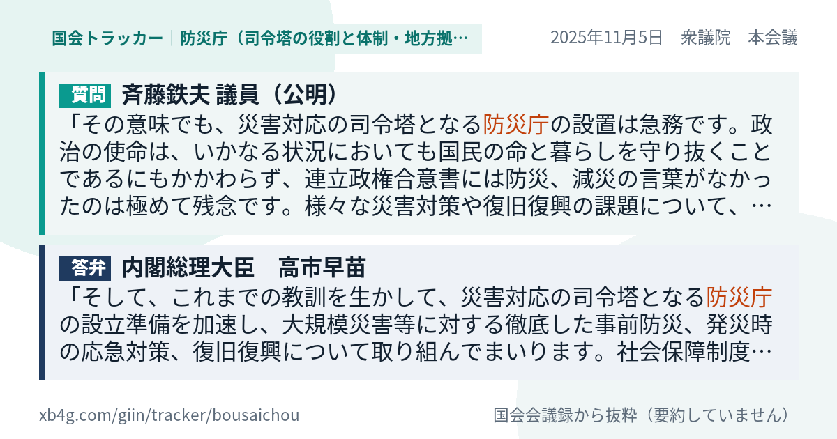 質問と答弁のカード
