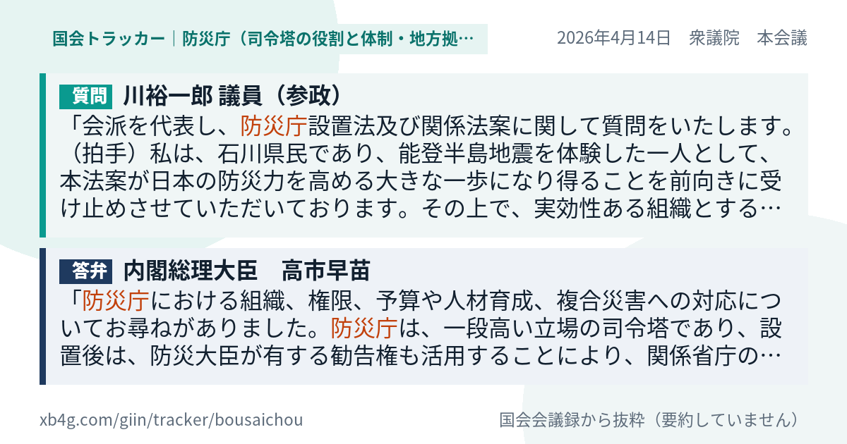 質問と答弁のカード