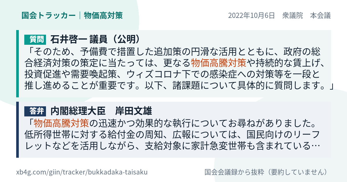 質問と答弁のカード