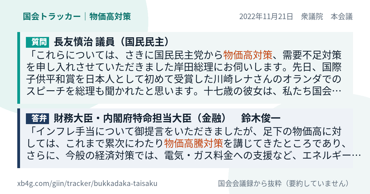 質問と答弁のカード
