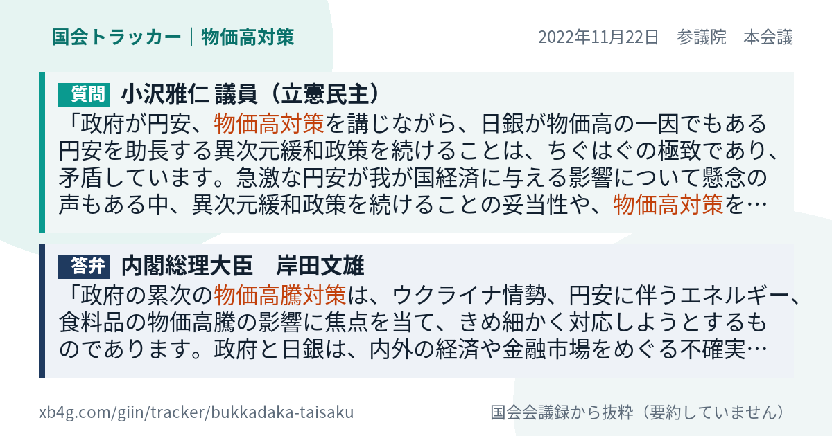 質問と答弁のカード