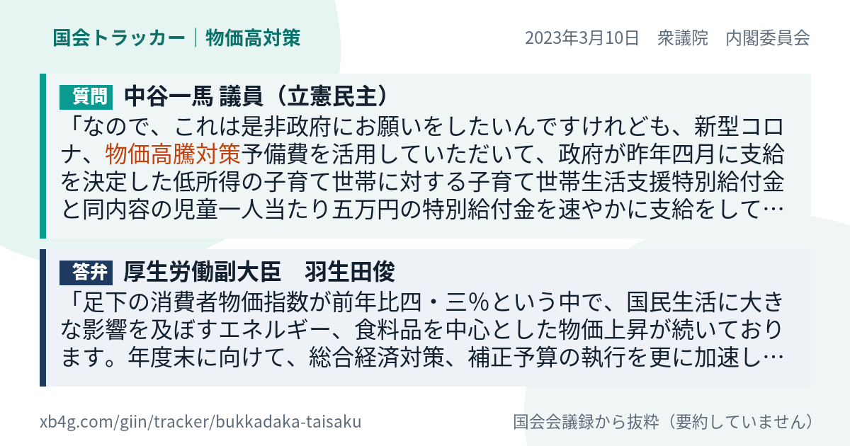 質問と答弁のカード