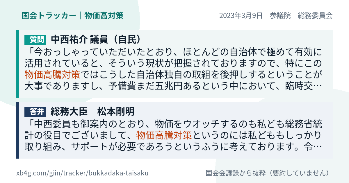 質問と答弁のカード