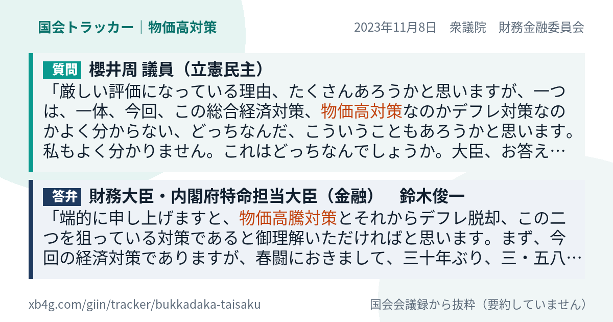 質問と答弁のカード