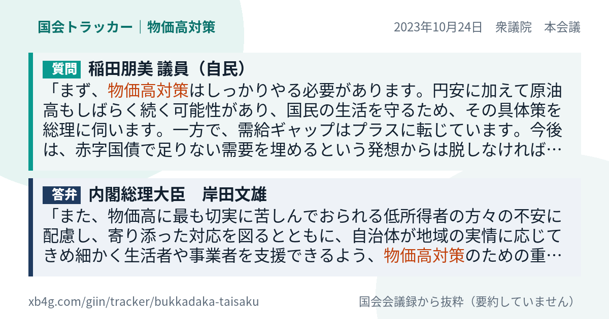 質問と答弁のカード