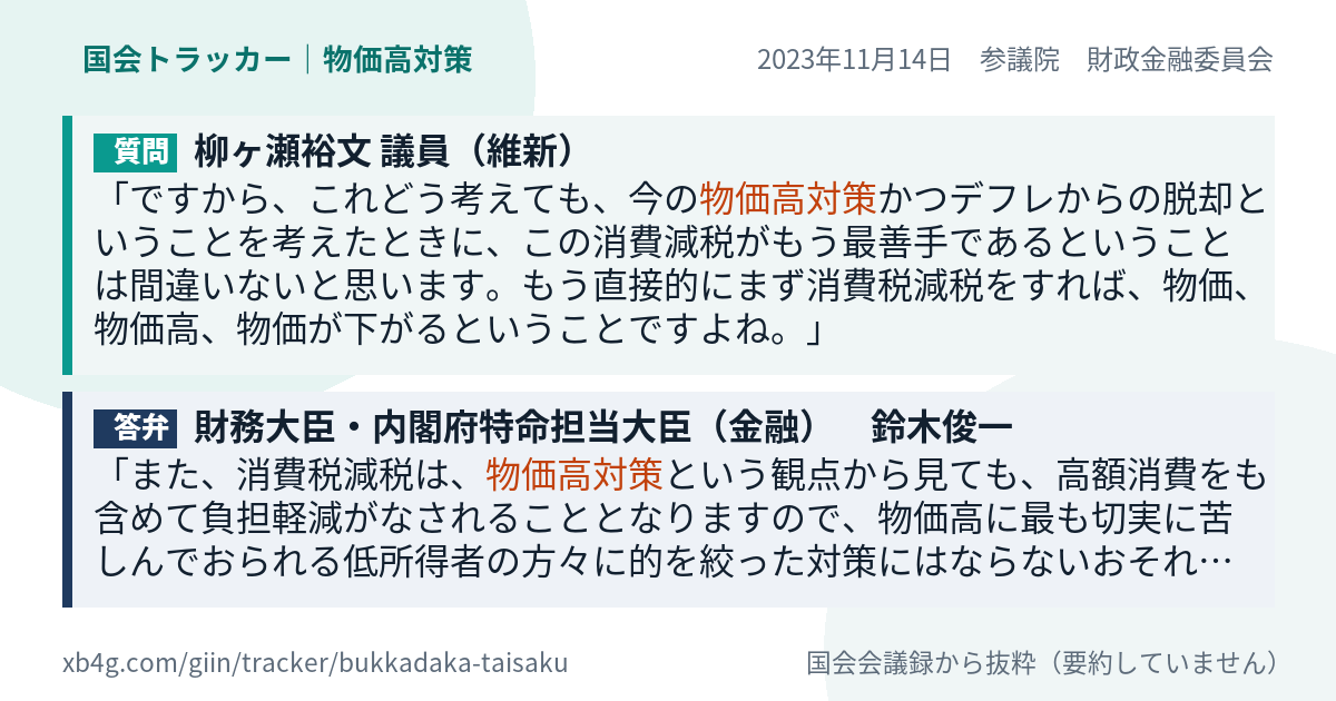 質問と答弁のカード
