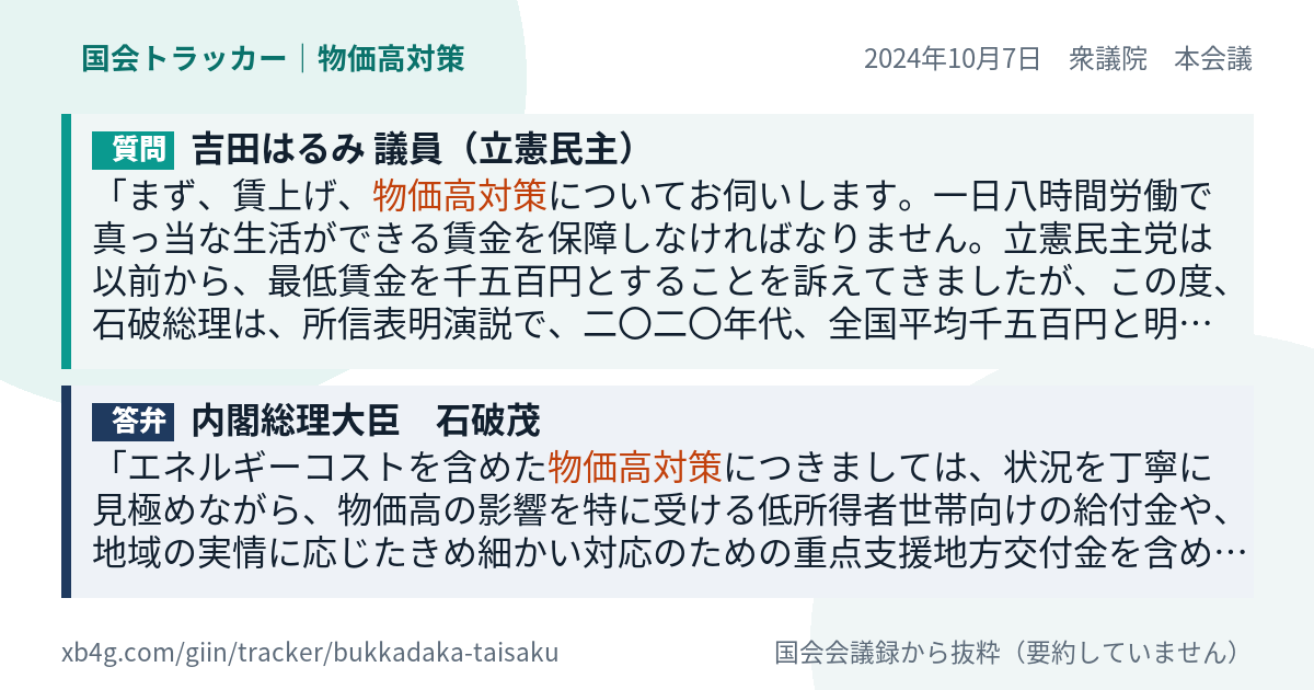 質問と答弁のカード