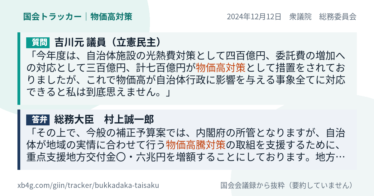 質問と答弁のカード
