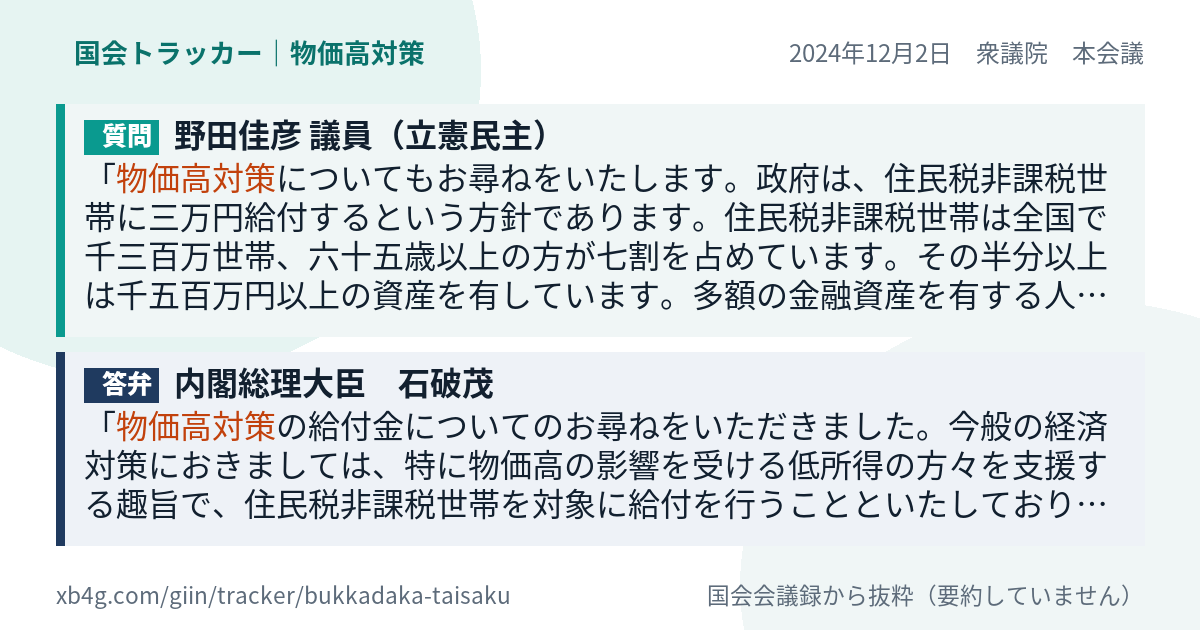質問と答弁のカード
