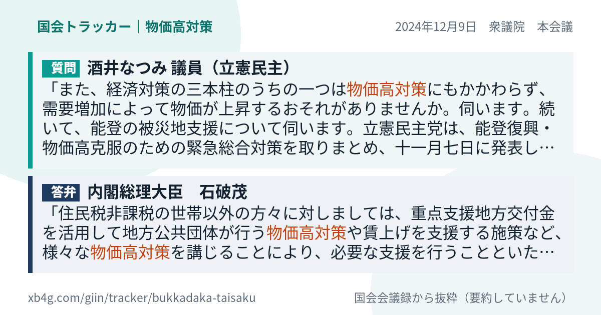 質問と答弁のカード