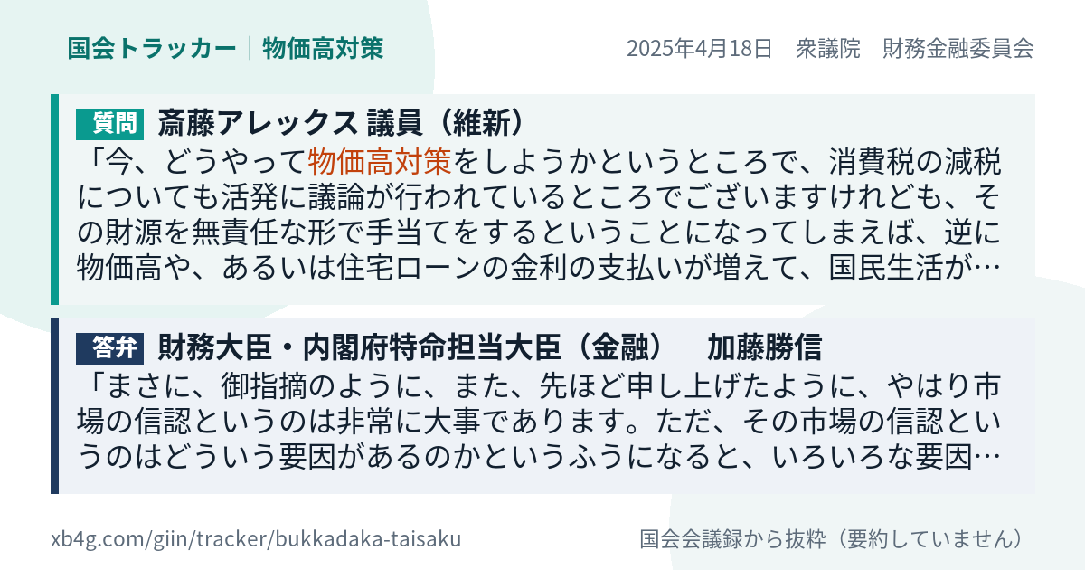 質問と答弁のカード