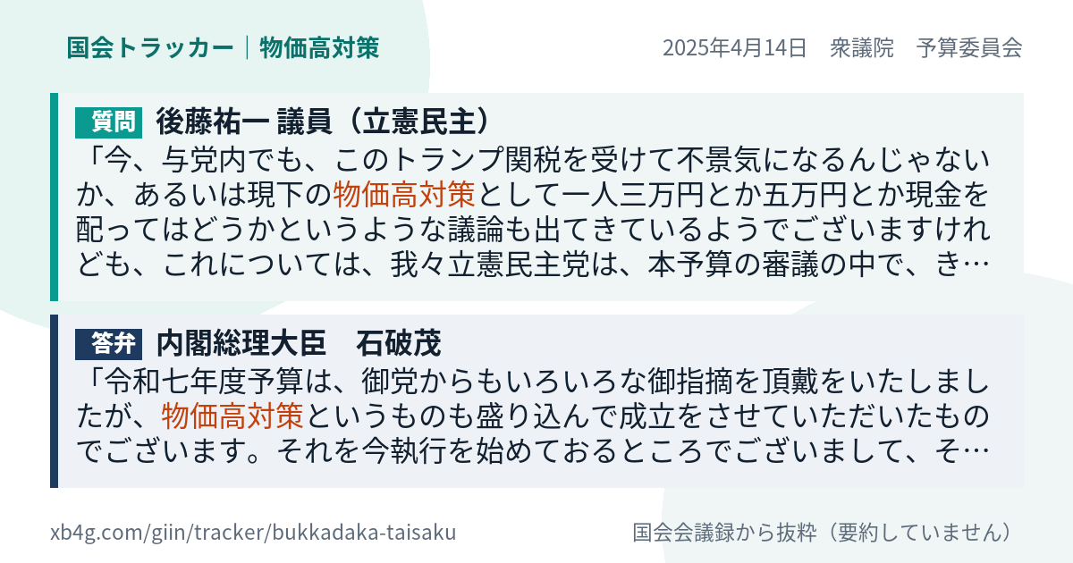 質問と答弁のカード