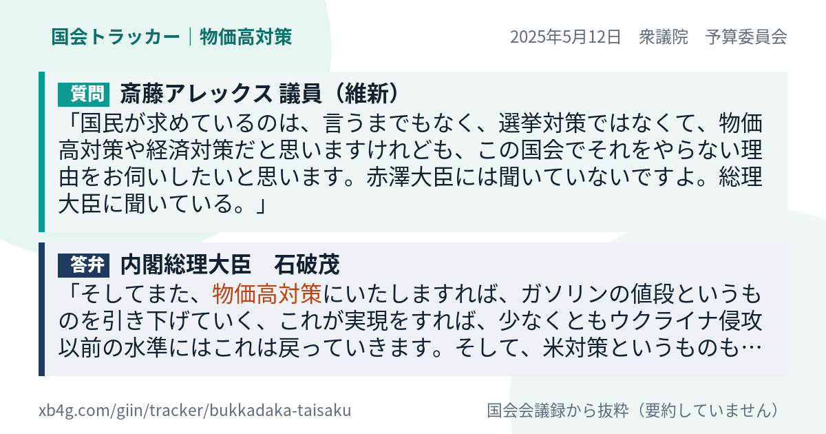 質問と答弁のカード
