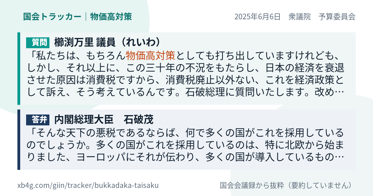 質問と答弁のカード
