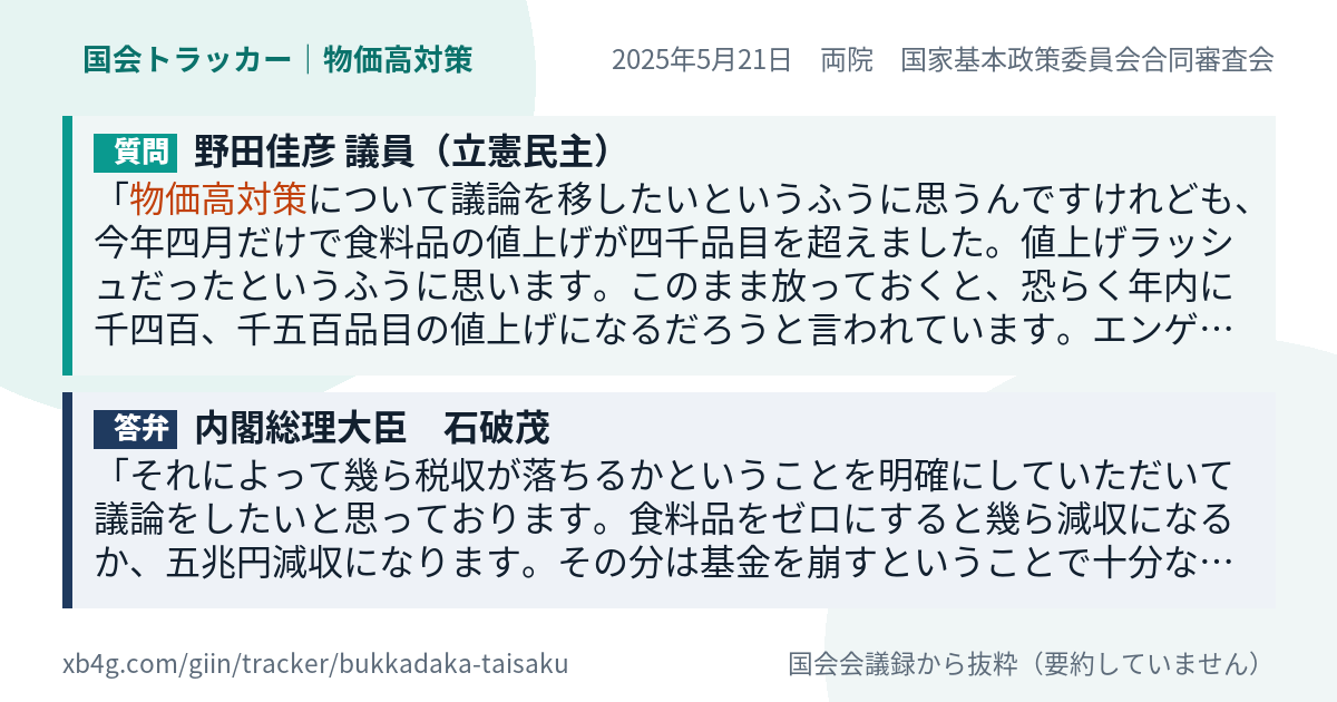 質問と答弁のカード