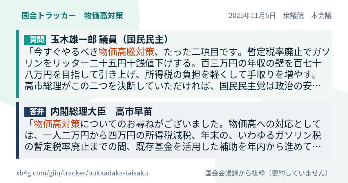 質問と答弁のカード