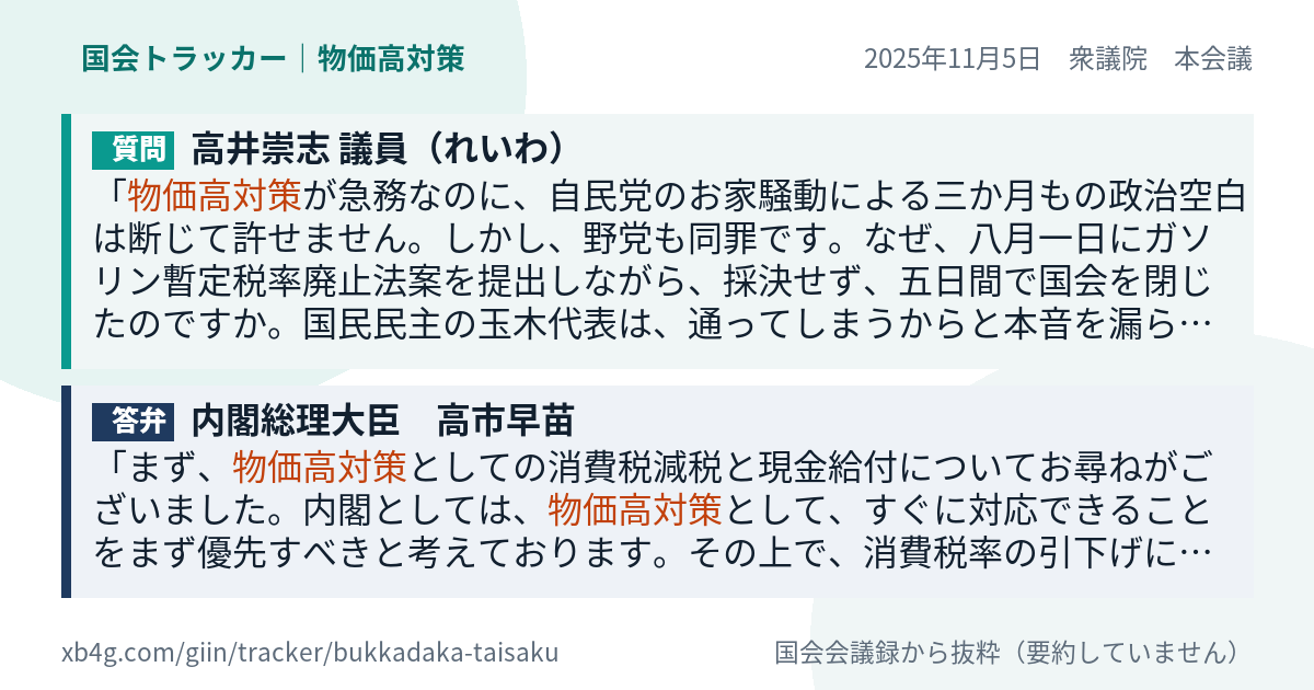 質問と答弁のカード