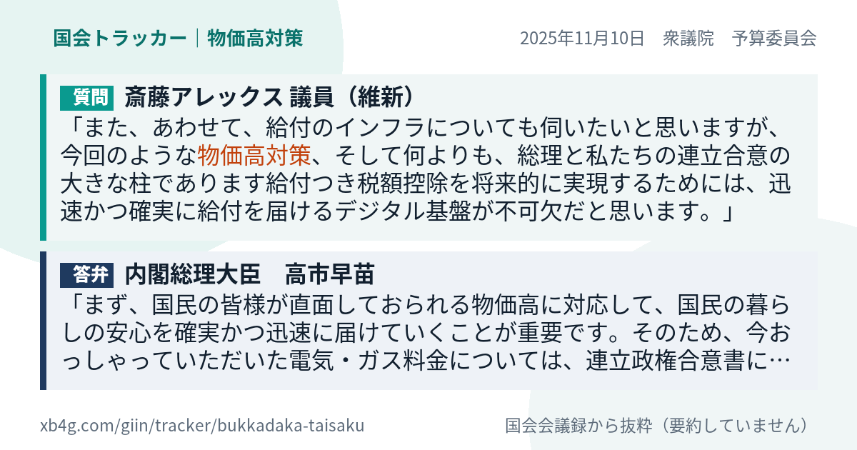 質問と答弁のカード