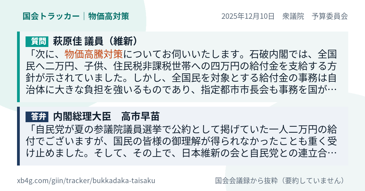 質問と答弁のカード