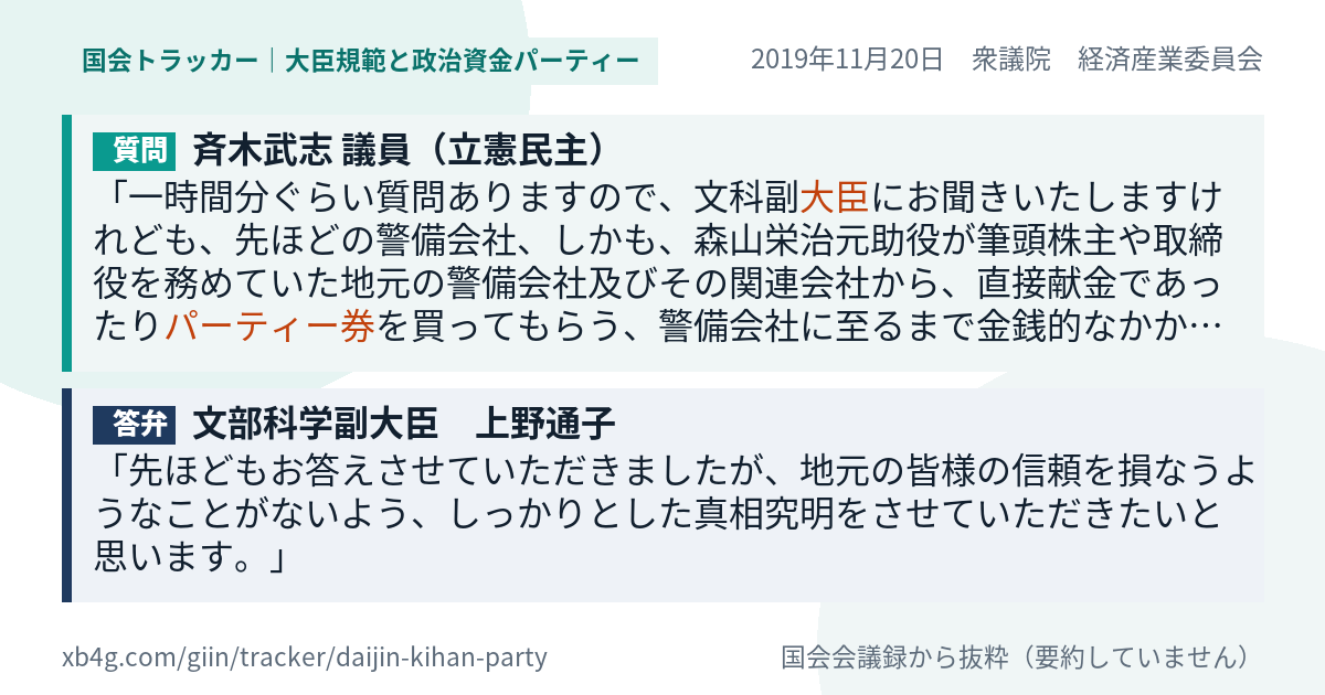 質問と答弁のカード