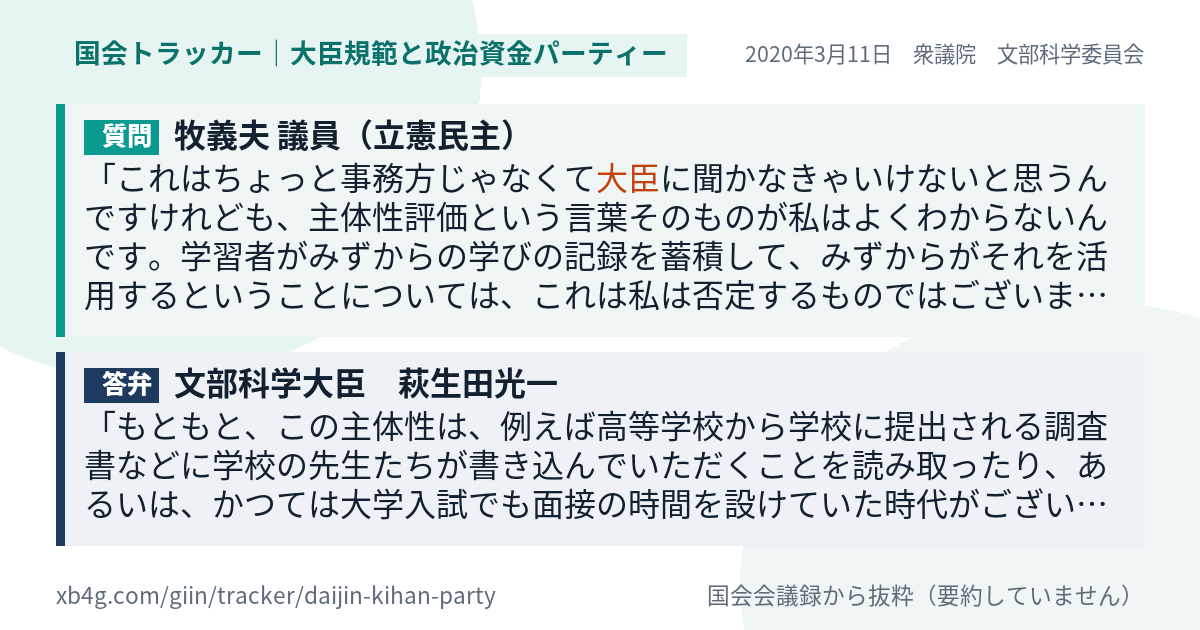 質問と答弁のカード