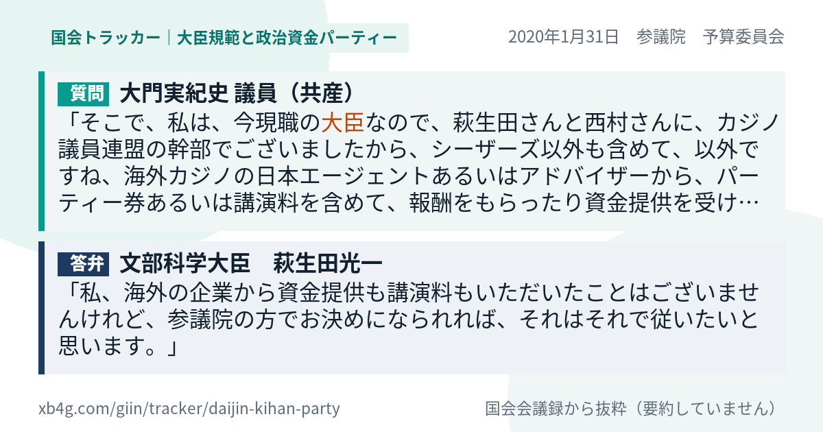 質問と答弁のカード