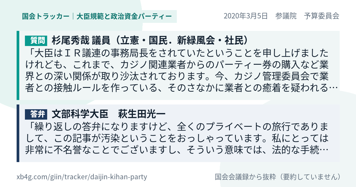 質問と答弁のカード