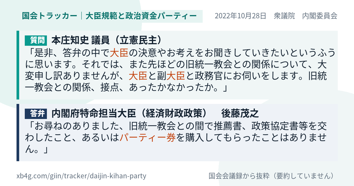 質問と答弁のカード