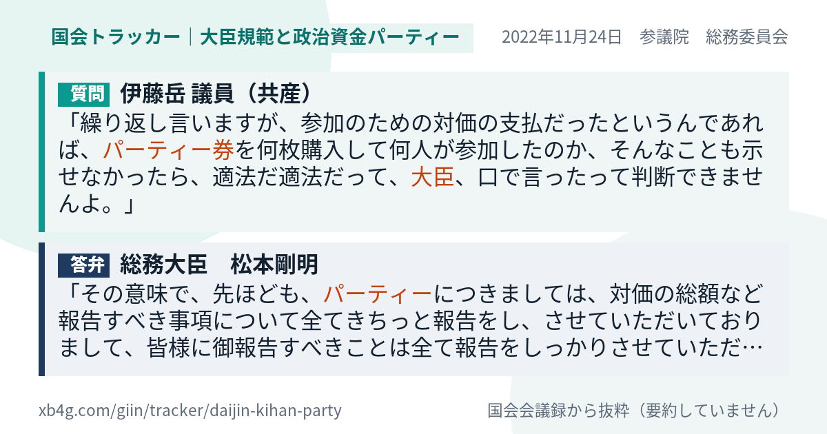 質問と答弁のカード