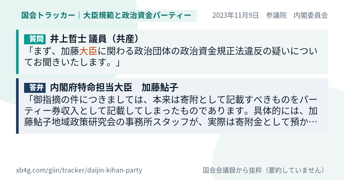 質問と答弁のカード
