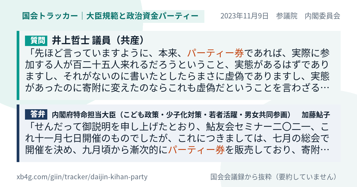 質問と答弁のカード