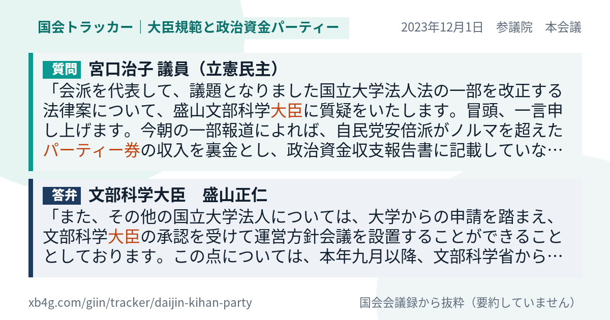 質問と答弁のカード