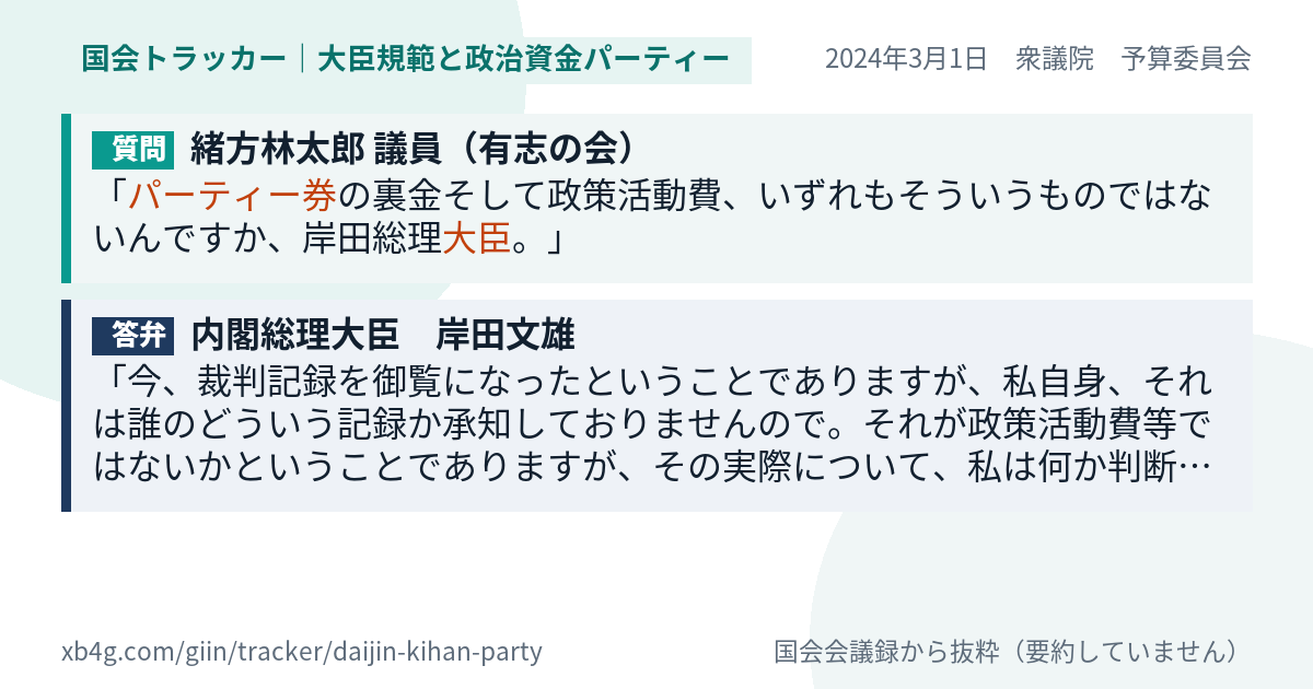 質問と答弁のカード