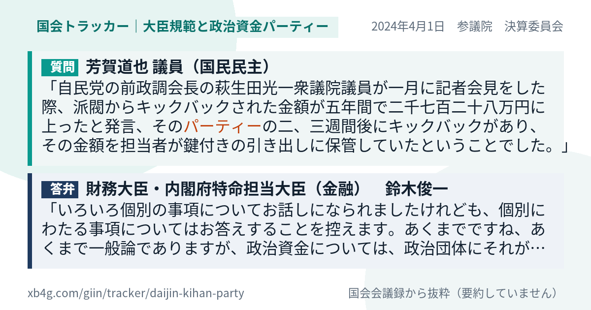 質問と答弁のカード