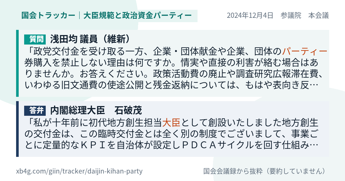 質問と答弁のカード